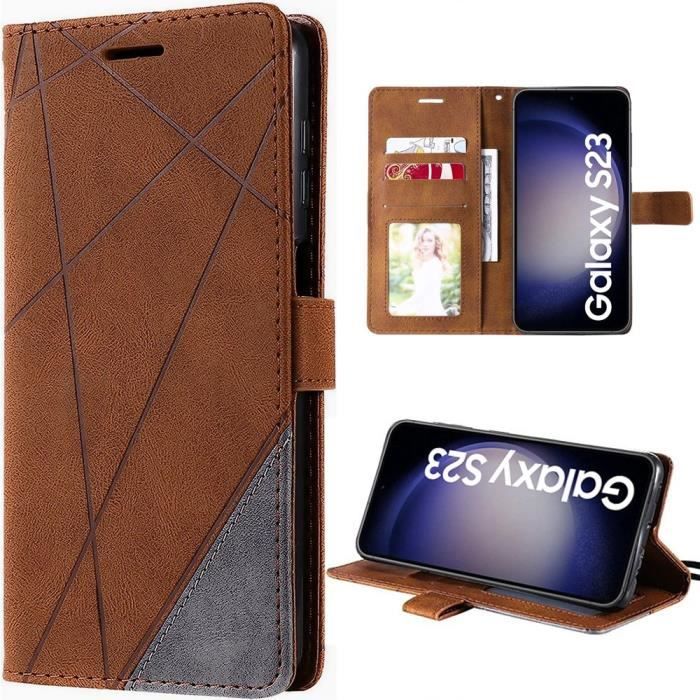 Coque pour samsung galaxy s23 - booling - rabat cuir synthétique intégral - marron - semi-rigide - silicone, pu