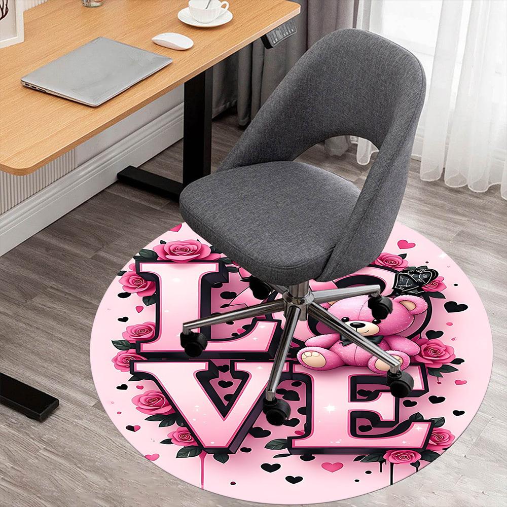 

1pc love teddybear Round Chair mat office Area Rug - Non-Slip, Floor Mat for Office, Bedroom, and Indoor Decor p127128 80cm by 80cm