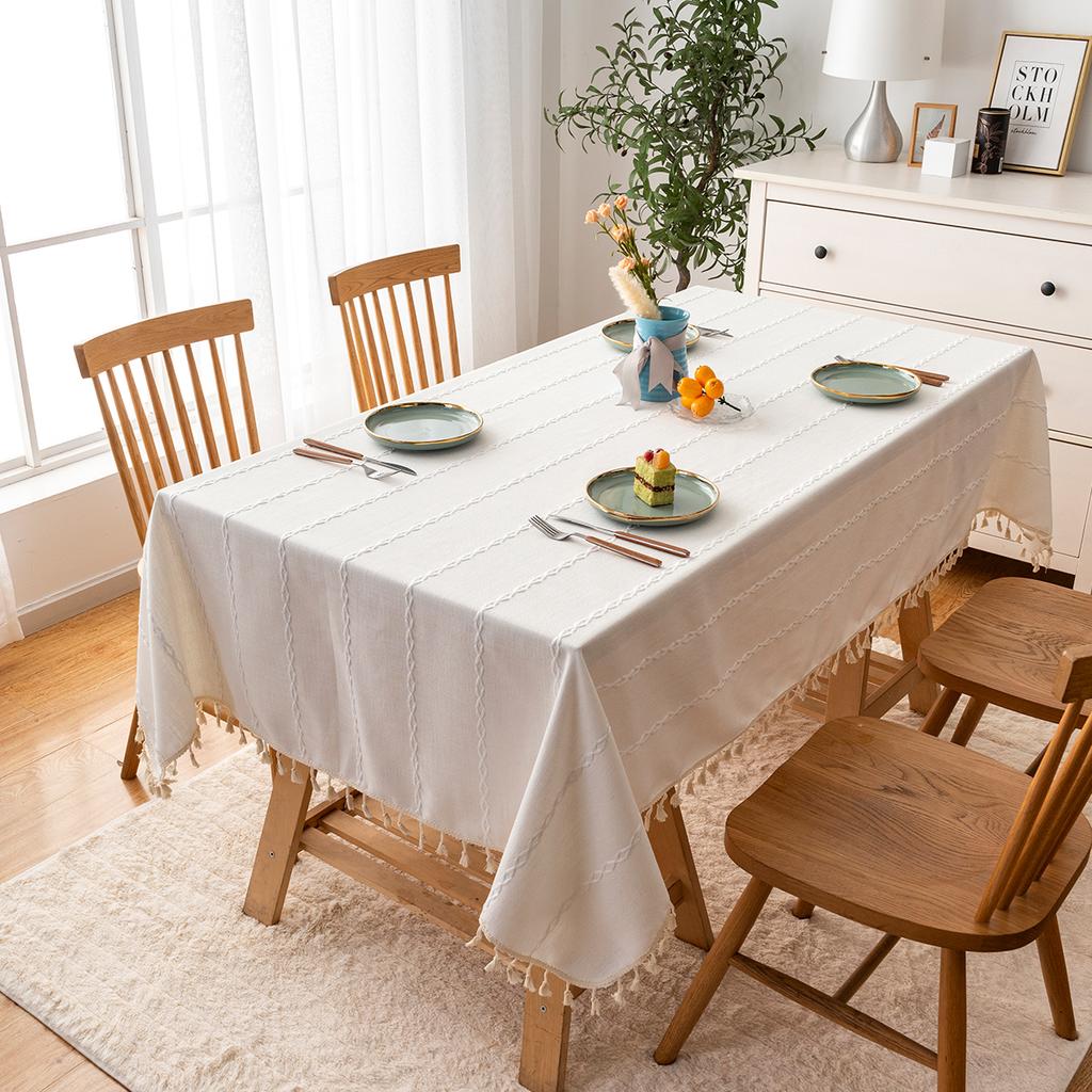 Knitterfest Waschbar Esszimmer Baumwolle Leinen Rechteckige Tischdecken mit Quasten