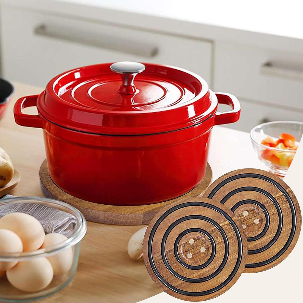 Circular Wooden Sand Pot Mat With Heat-resistant Silicone Ring Wooden Tabletop Insulation Mat