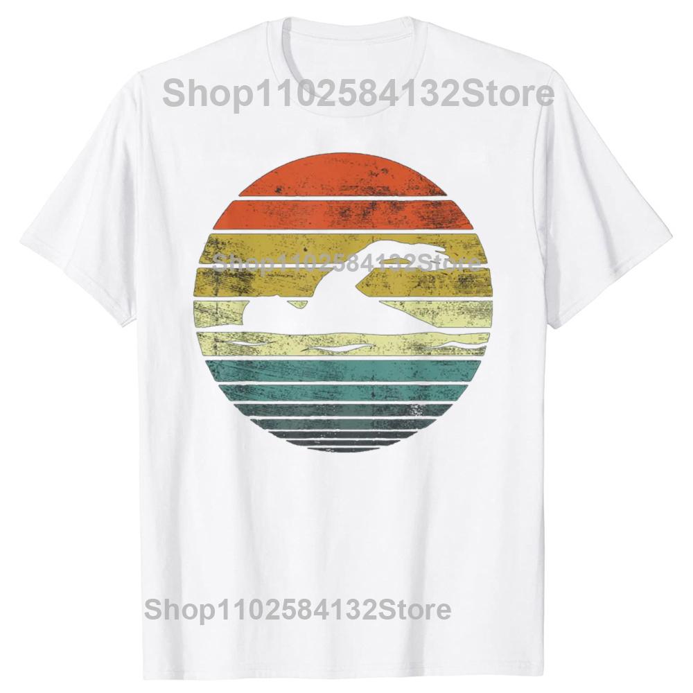 Swimmer Retro Vintage Sunset Swim Swimming Tshirts Men Womens Fashion Casual Tshirt 100 Cotton Loose Oversized T Shirt