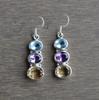 Blue Topaz Amethyst Citrine Earrings, 925 Sterling Silver, Gemstone Dangle Earrings