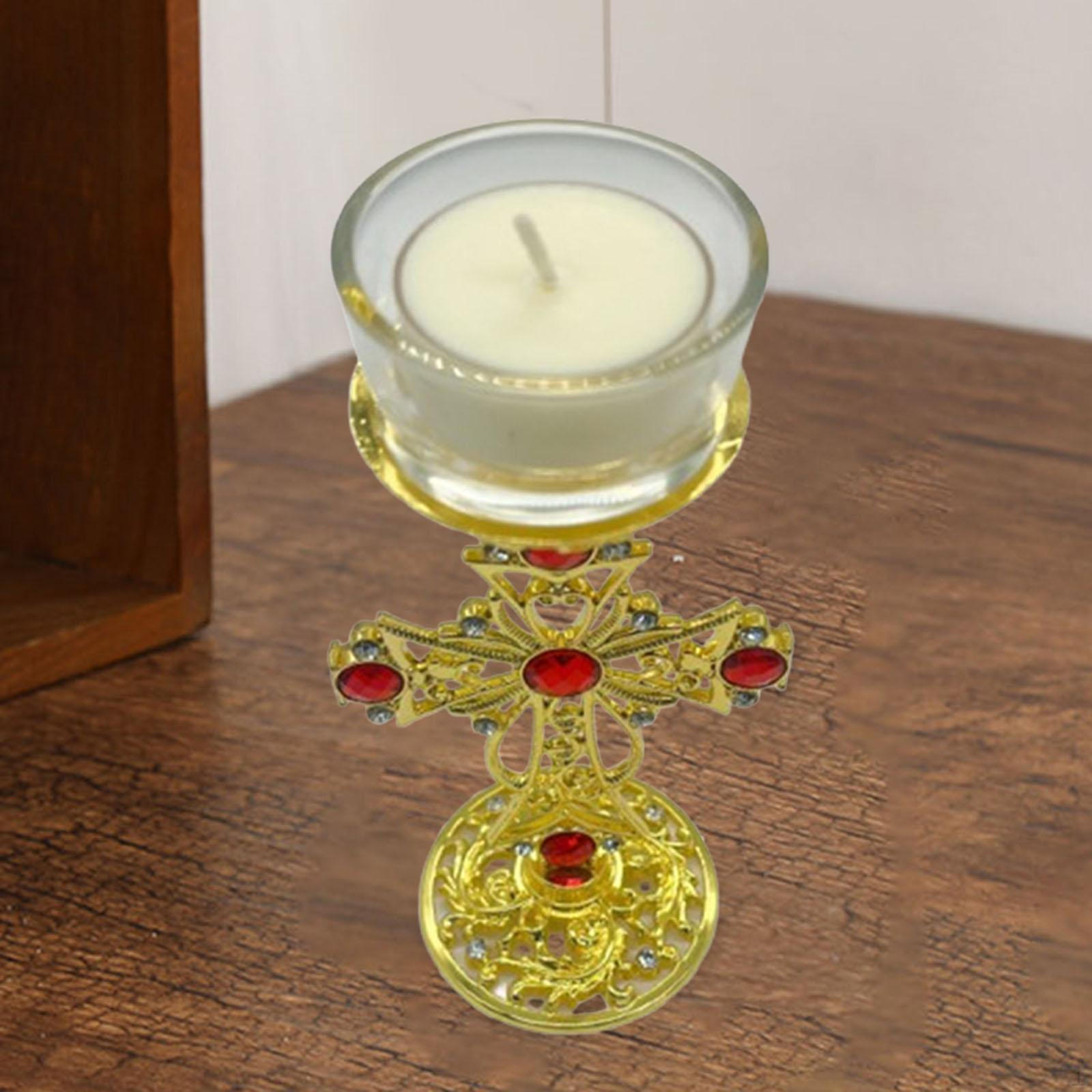 

Tea Light Candle Holder Votive Golden Decorative Ornament Traditional Cross