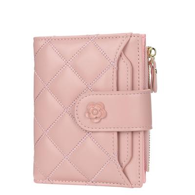 Women Fashion Short Rhombus Wallet Pu Leather Zipper Card Holder Ladies Multi-card Hasp Coin Purse with Front Pocket