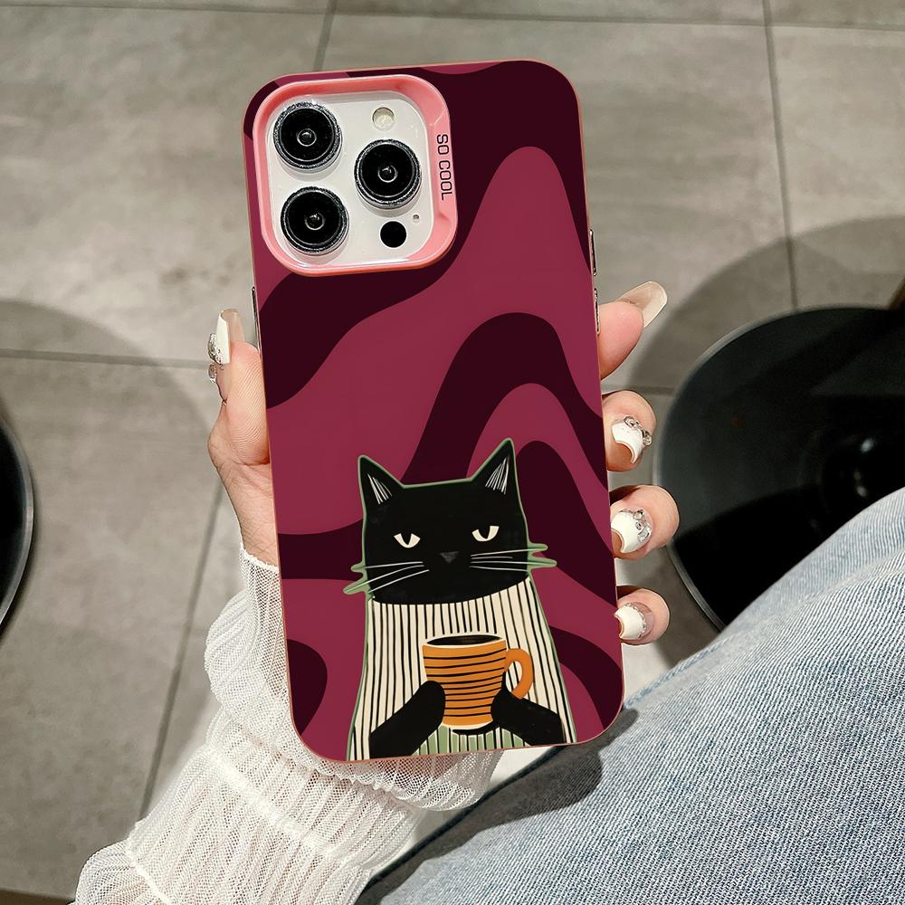 

Cute Coffee Cat Pink Translucent Mobile Phone Case for iPhone 17 16 15 14 13 12 11 X XR XS Air Pro Max Plus Colorful Cover iPhone 16 Pro