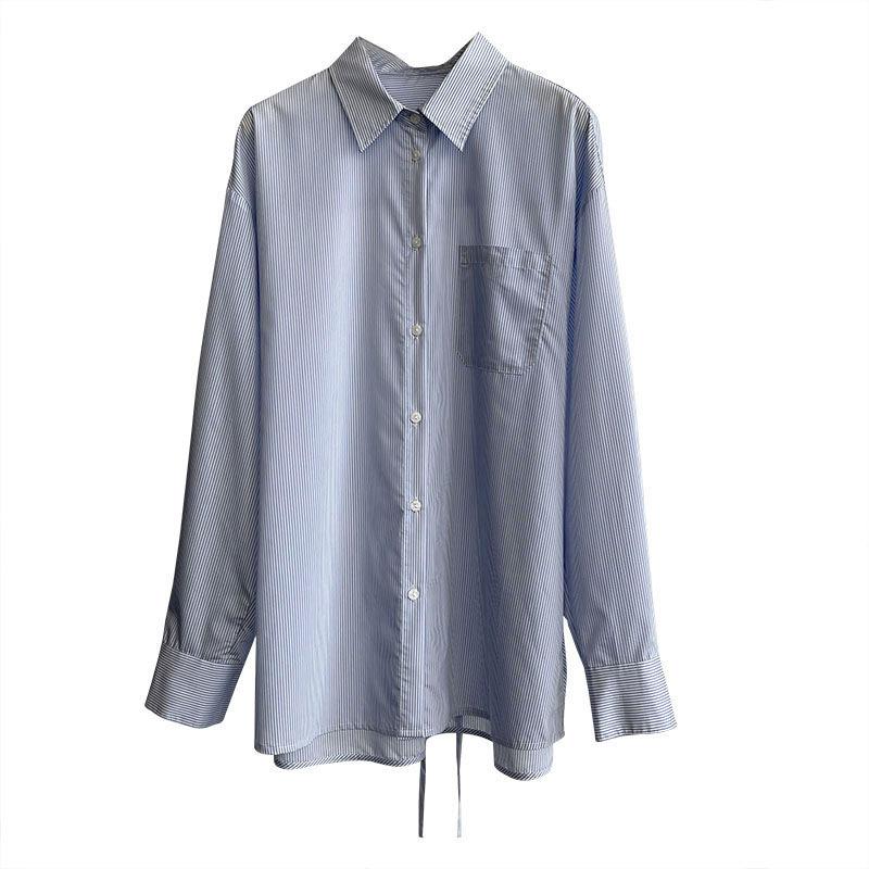 Tachibana early spring new top design lazy loose blue and white stripes loose simple shirt women 1619