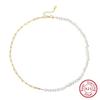 ORSA JEWELS 925 Silver Vintage Chunky Paper Clip Link Chain Bracelet with Pearl for Women Girls Fashion Jewelry GPB01
