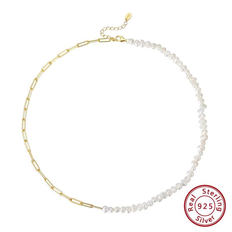 ORSA JEWELS 925 Silver Vintage Chunky Paper Clip Link Chain Bracelet with Pearl for Women Girls Fashion Jewelry GPB01