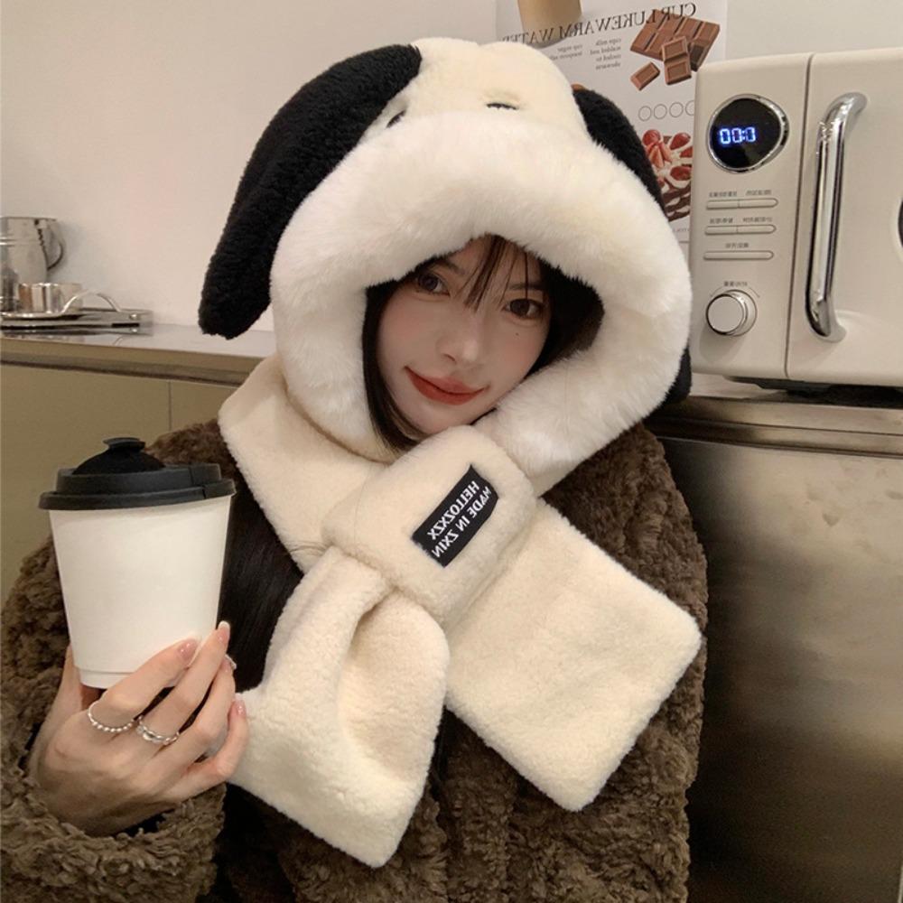 

Плюшевая шапка 2-в-1, шарф, теплая защитная шапка для ушей, милая женская плюшевая шапка с капюшоном