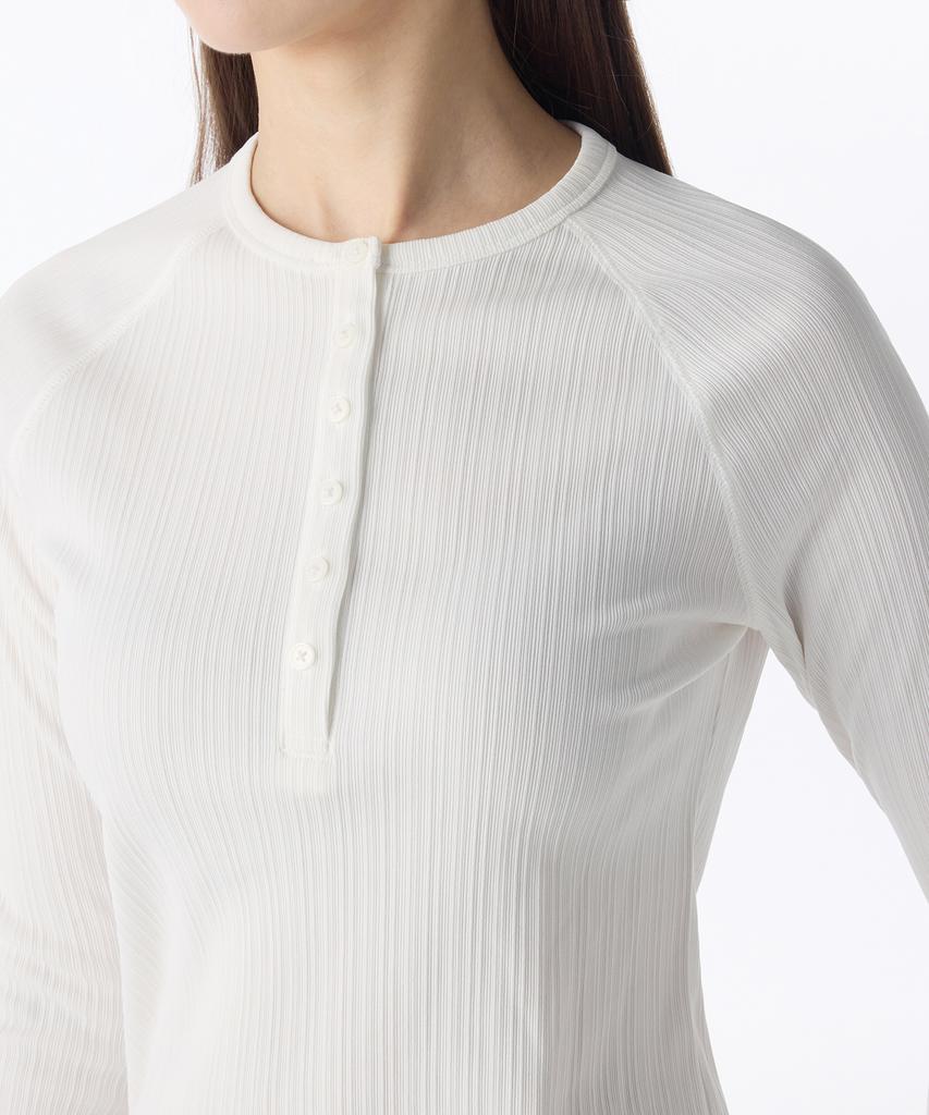 MUSINSA STANDARD WOMAN Women'S Vertical Texture Henley Neck Long Sleeve T-Shirt [White]