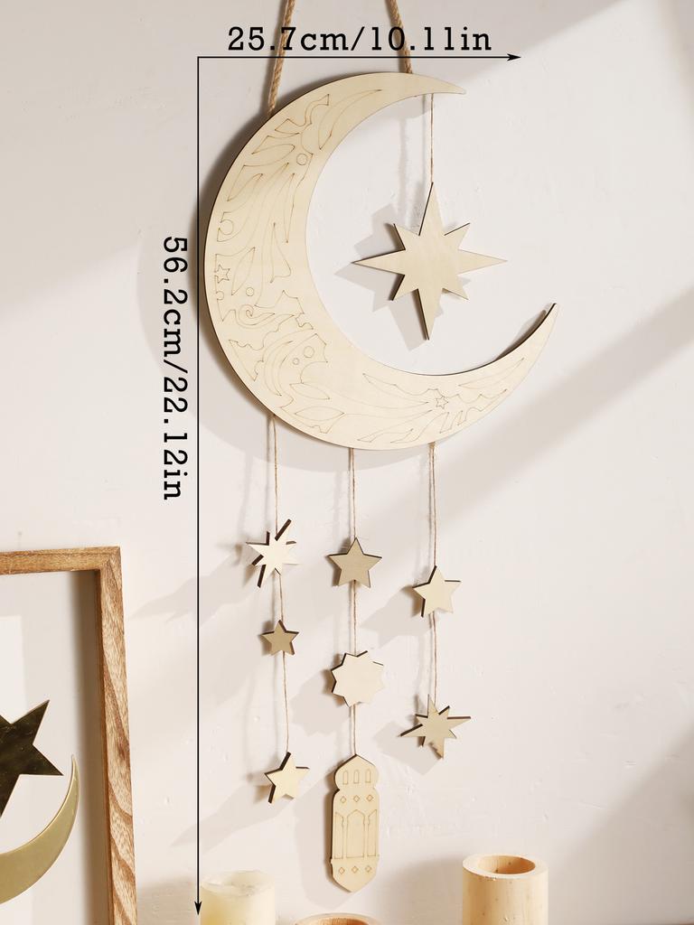 1 Stück Ramadan Mond Stern Wandbehang Islamische Hohle Holzdeko mit Laternen Festliche Heimdeko Ramadan & Eid Wanddekorationen