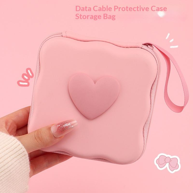 Charger Lid Storage Bag Fashion 3D Heart Design Drop-resistant Protective Case Lightweight Organizer for Office School Travel