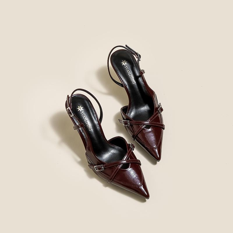 

ZR same French high heels women s stiletto high-end cross belt retro pointed women s shoes comfortable soft sole not tired feet 39 бордовый