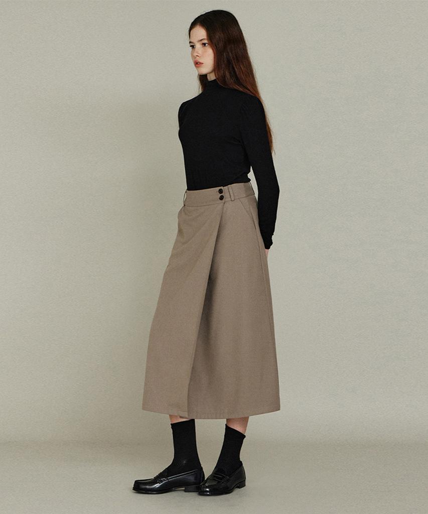 Itove Seoul Wool Button Wrap Skirt Gy