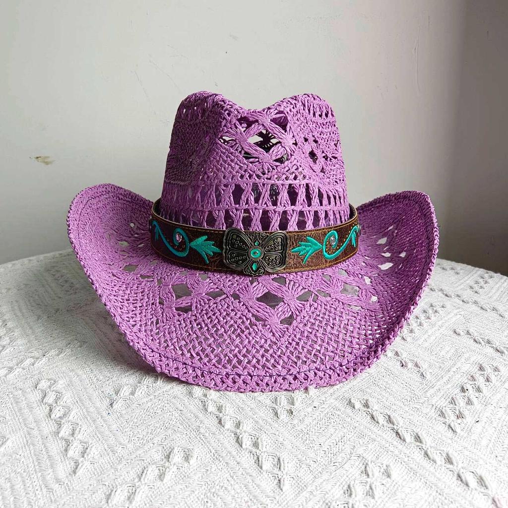 Men's and Women's Beach Hats Breathable Western Cowboy Straw Hats Fashionable Wide Brim Sun Hats Cowboy Hats