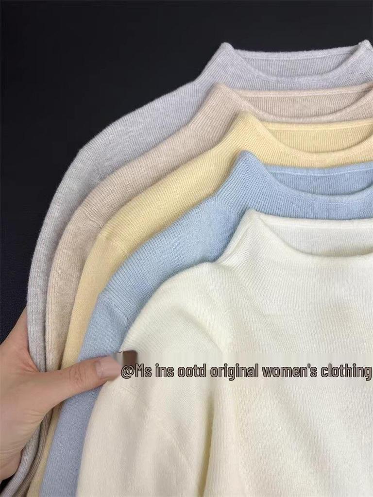 Chic Cream Yellow Slim-Fit Women's Base Layer Sweater for Autumn/Winter