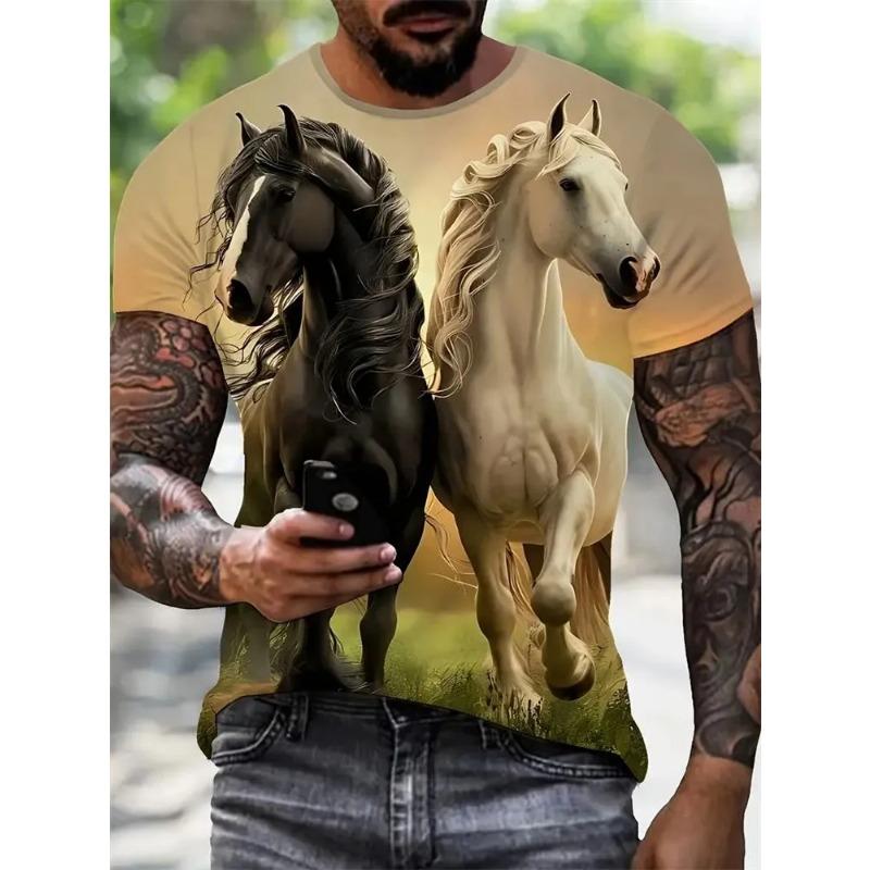 

Summer Fashion Animal Horse Pattern Printed T-shirt Comfortable Round Neck Men s Casual Loose Large Short Sleeve T-shirt 6XL