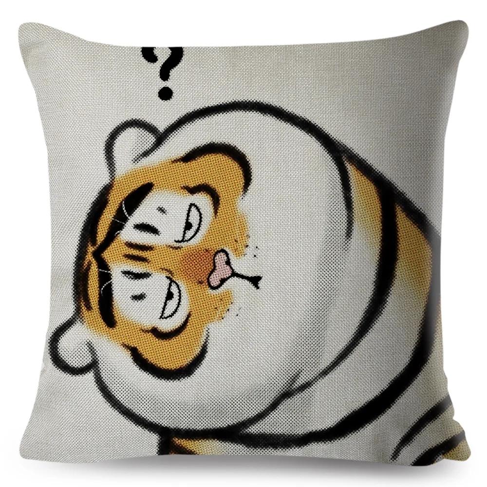 Funny Fat Tiger Cushion Cover Decor Cute Cartoon Animal Pillow Case for Sofa Home Car Linen Chinese Ink Throw Pillowcase