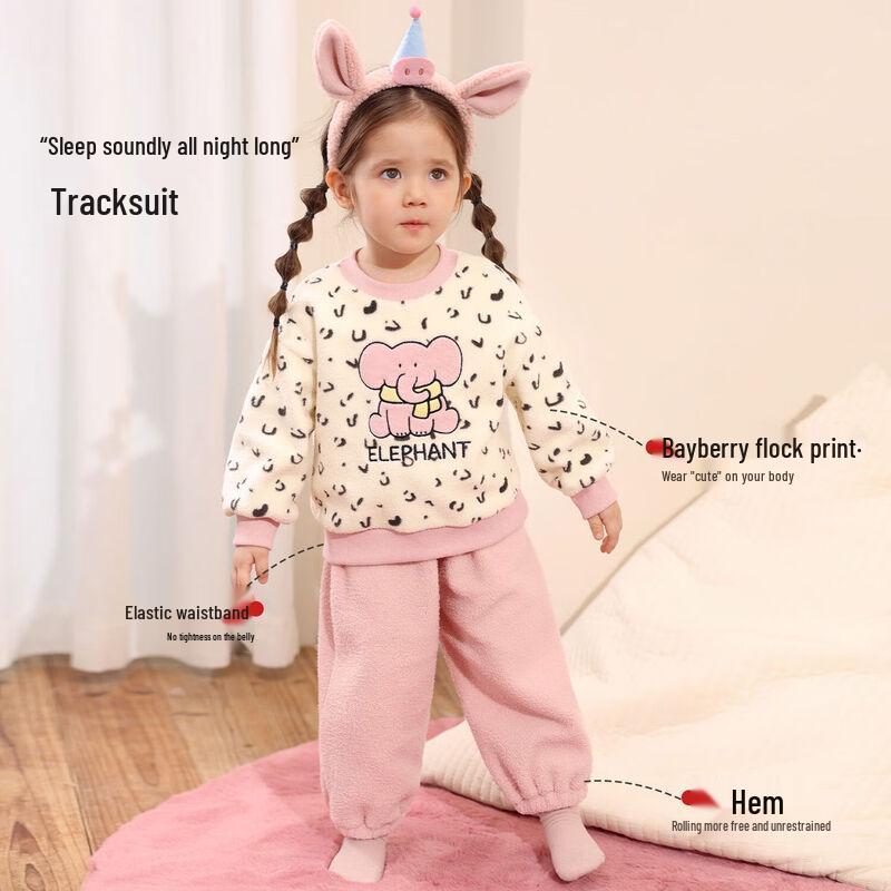 LUSON Baby Girl Cartoon Plush Winter Loungewear Set 80
