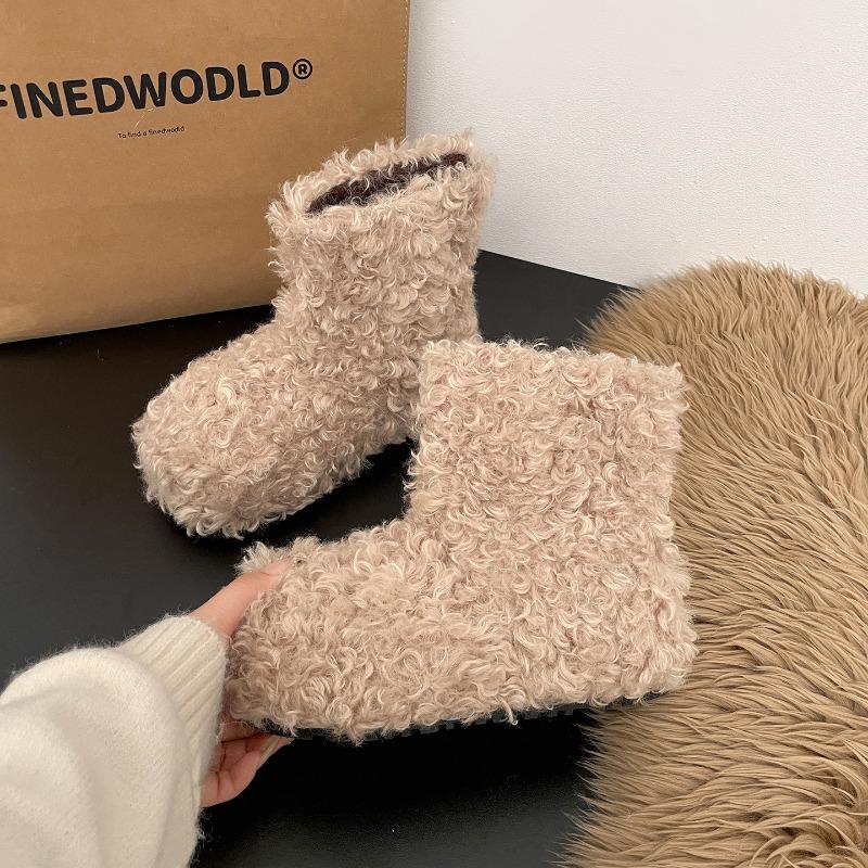 New Winter Women Fur Lining Flats Snow Boots Concise Internal Elevation Shoes Ladies Outdoor Comfort Warm Cotton Mordern Booties