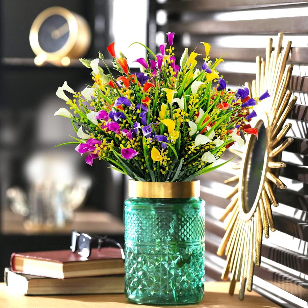 Processing Uv-Proof Green Plants 5 Heads Spring Grass Calla Lily Home Decoration Plastic Flower Pot Outdoor Simulated Flower