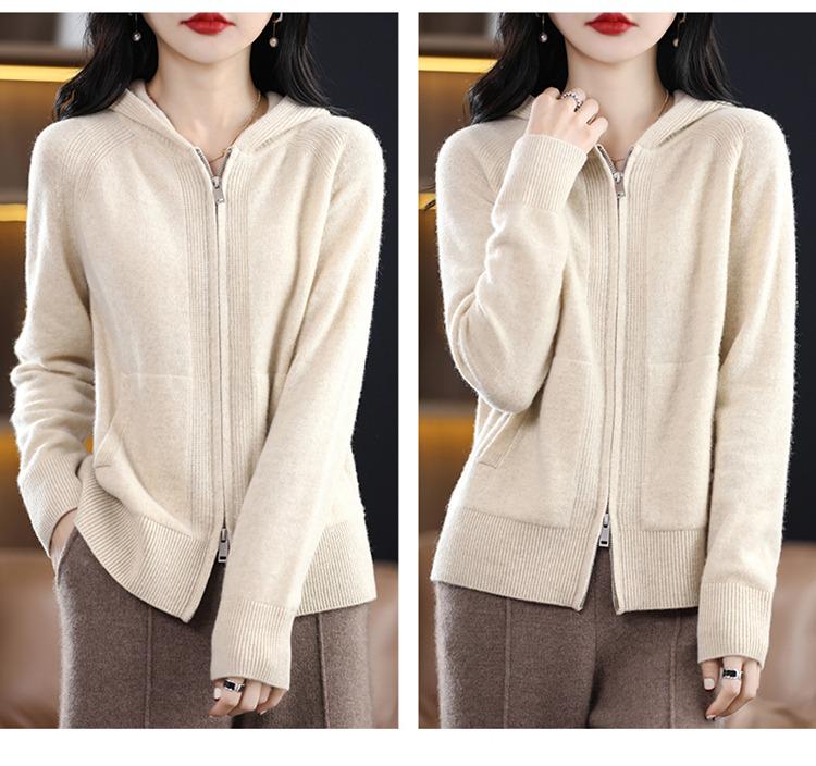Women's Hooded Zipper Knit Cardigan - Long Sleeve, Versatile, Loose Fit, New for Spring & Autumn 2024 Fashion