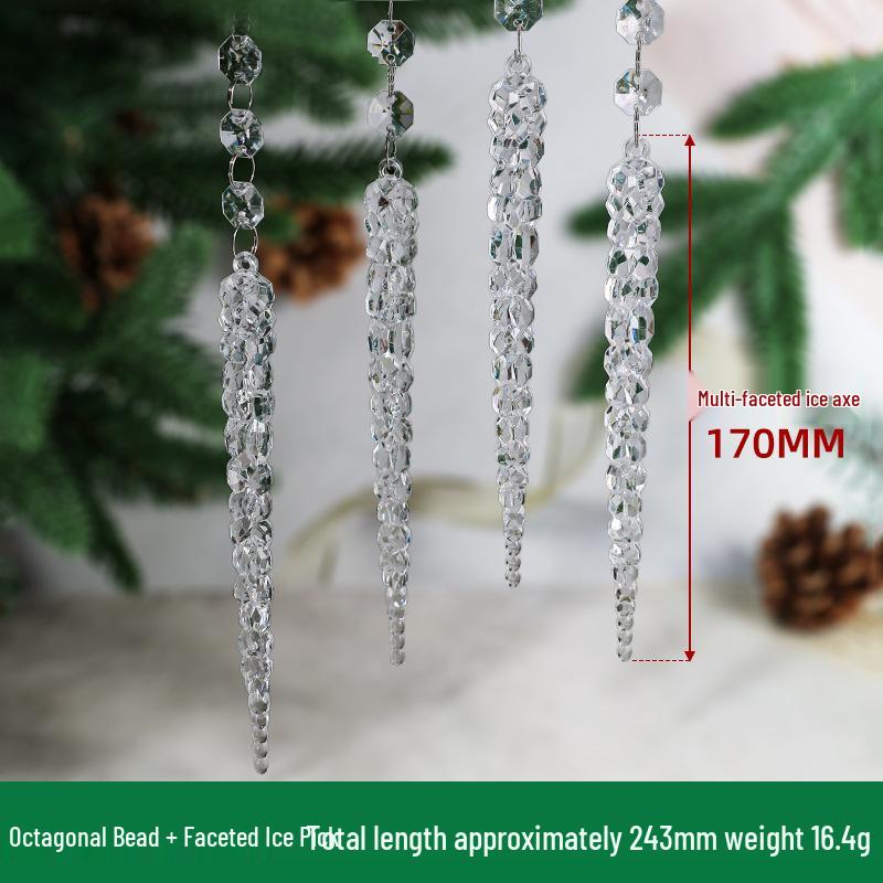 Transparent Acrylic Snowflake Ornament Set with Crystal Bead Strings for Christmas Tree Decoration