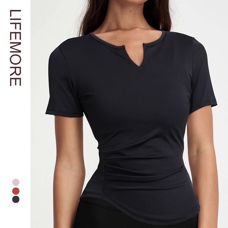 

Internet Celebrity V-neck Belly-Covering Short-Sleeved T-shirt Women s Yoga Clothes Black L
