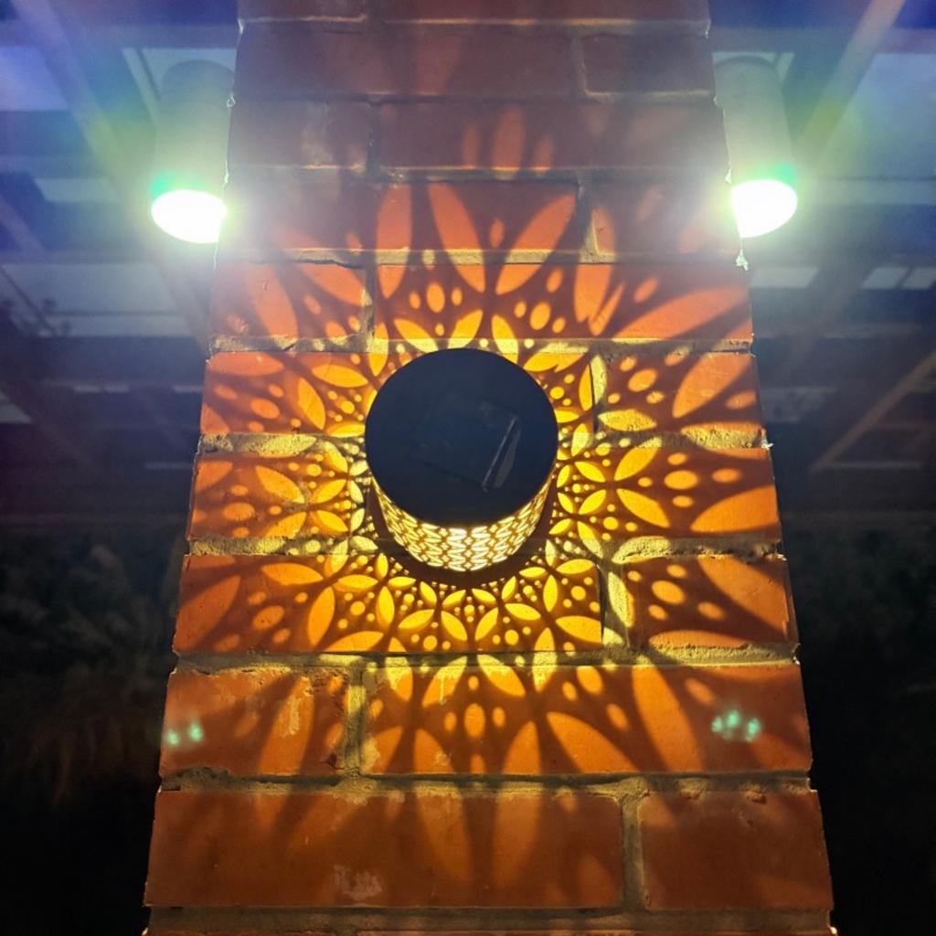 Solar Powered Outdoor Decorative Lantern for Garden Patio Yard Balcony Waterproof Metal Patterned Ambient Lighting