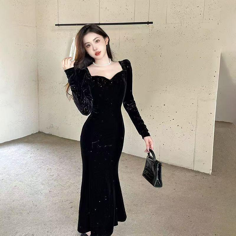 Plus Size Velvet Mermaid Hepburn Skirt for Women - Autumn/Winter Slim Fit