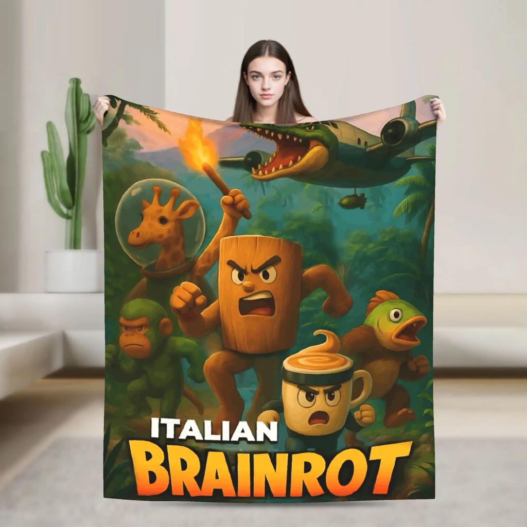 Italian Brainrot Warm Soft Plush Blanket Throws for Picnic Bedding Flannel Bedspread Sofa Home Decor