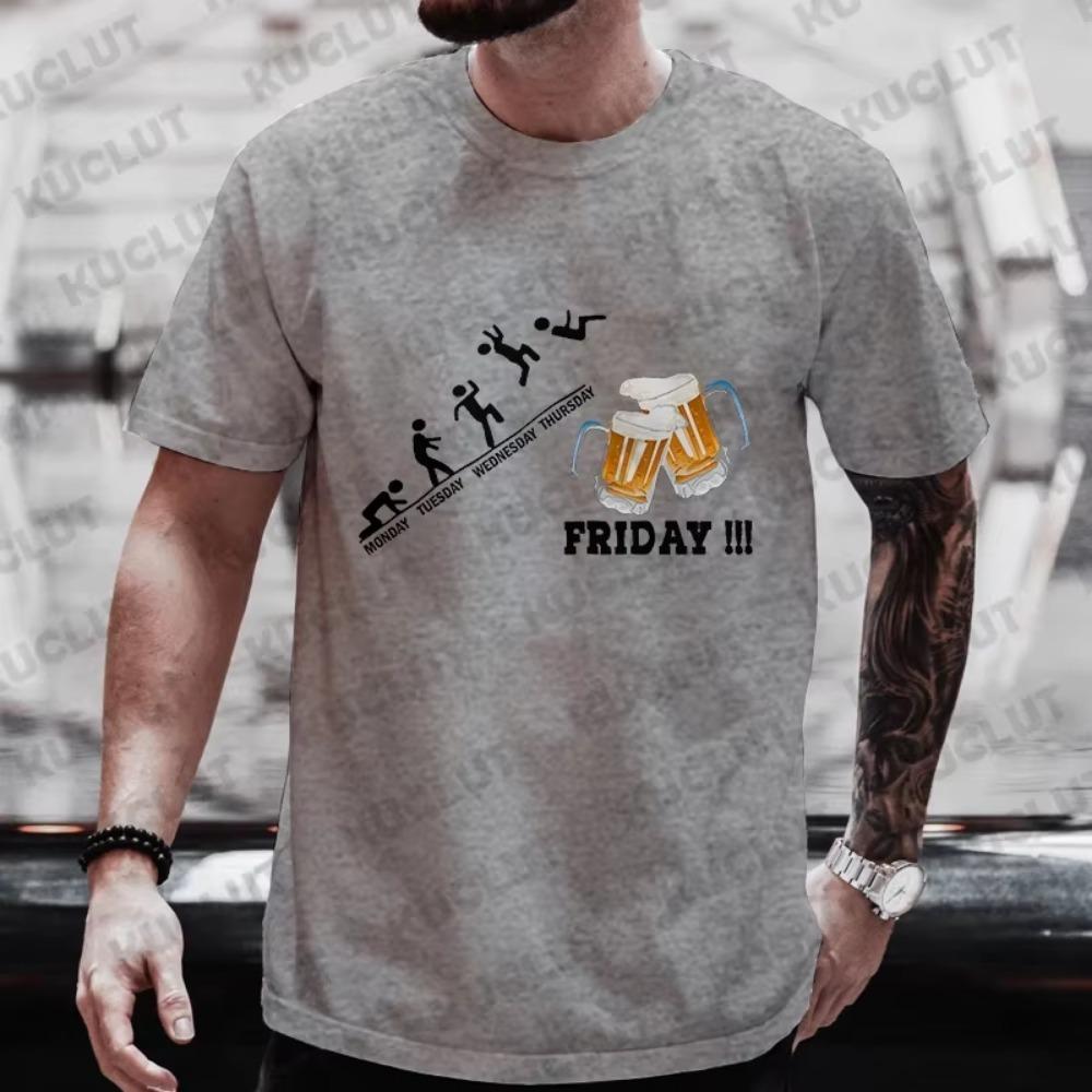 Men T-Shirt for Friday Weekend Week Beers Fridays Graphic Men's T Shirts Funny Drinker T Shirt Drinking Day Short Sleeve Tops