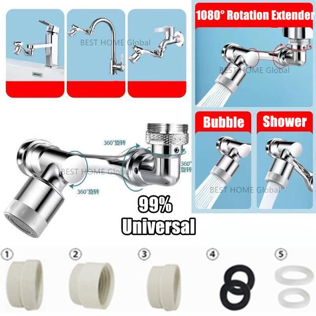 99% Universal 1080° Rotary Extender Faucet Splash Head Aerator Plastic for Kitchen Washbasin Tap Bubbler Nozzle Robotic Arm