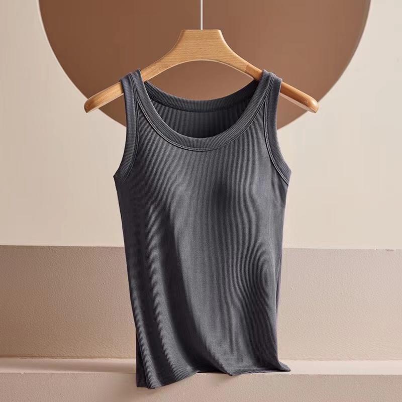 Modal Übergröße Damen Ärmelloses Camisole Top mit Brustpolster Tanktops Hochelastisch Weich