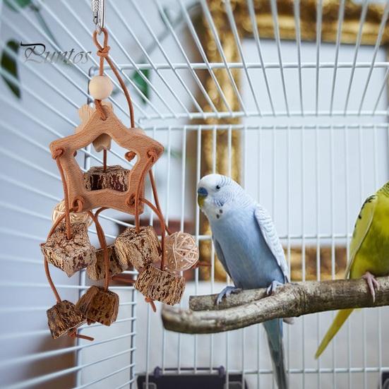 Fun Environment for Comprehensive Exercise Colorful Hanging Parrot Bird Toy Training Biting Chewing Accessory Handmade Intelligent Play Natural