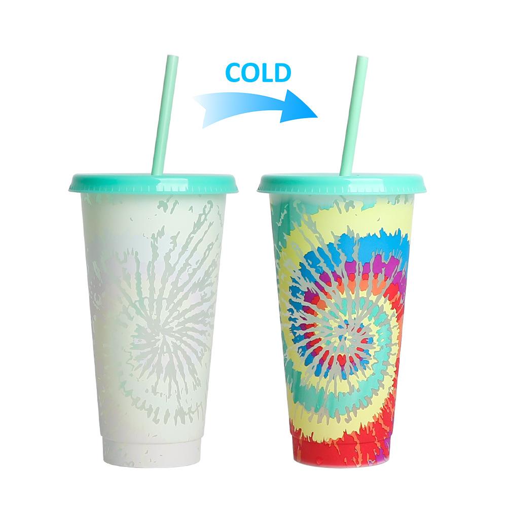 710ml PP Reusable with Straws Creative Water Cups Changing Colour Magical Plastic Cold Water Color Changing Cup for Halloween