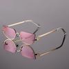 Fashion Retro Semi-Rimless Oval Shades Women's New Trendy Korean Style Travel Sunglasses Chic Metal Rim Decor Sunglasses