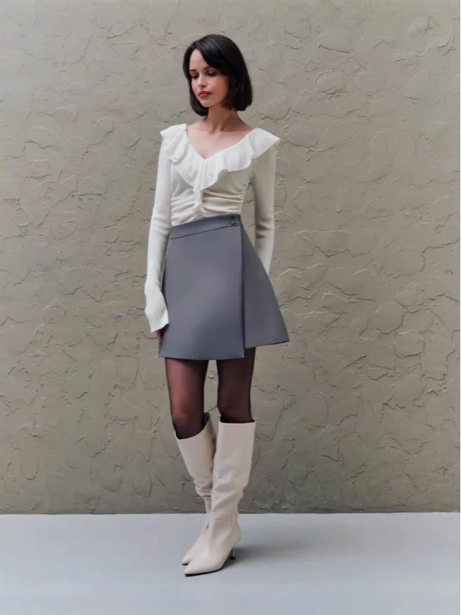 2025 Spring Korean High-Waisted Slimming Anti-Exposure Irregular Mini Skirt
