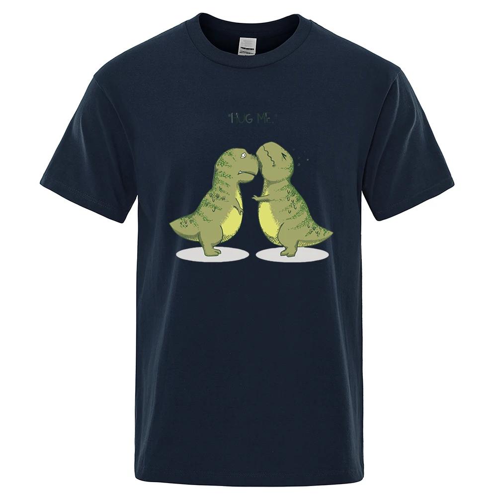 Hug Me Kawaii Green Little Dinosaur Funny Male T Shirts Loose T-Shirts Summer Cotton T-Shirts Oversized Street Short Sleeves
