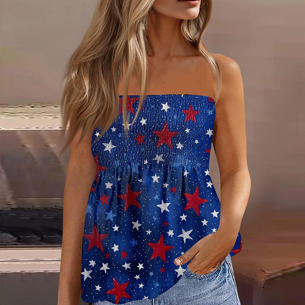 Summer Tube Tops For Women,Cute Sexy Off Shoulder Print Sleeveless T-Shirt