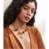 Yhpup Vintage Resin Round Leaf Cross Charms Pendant Drop Statement Necklace for Women Stainless Steel Handmade Sweater Jewelry