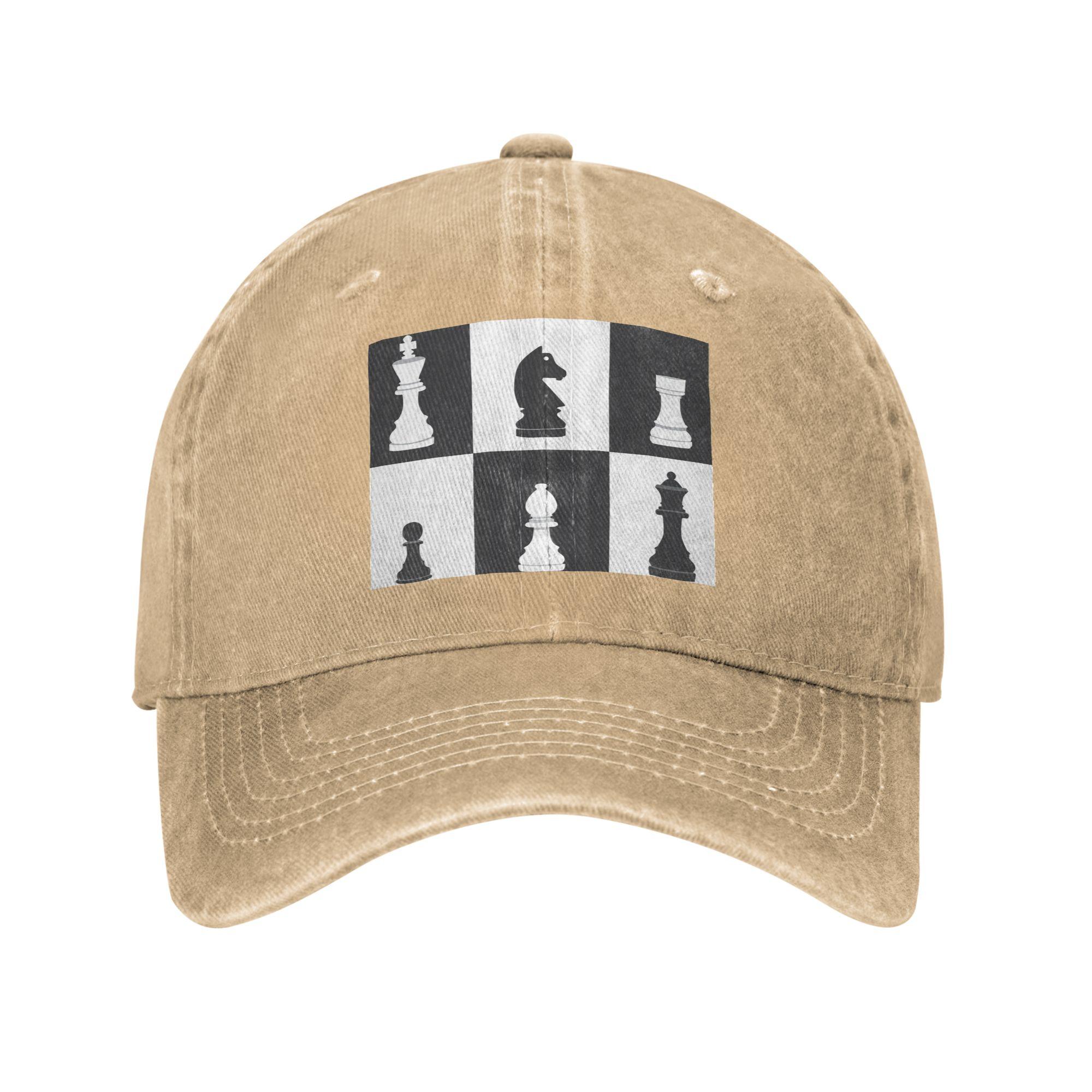 

Chess Pieces On Board Baseball Caps Snapback Denim Fabric Hats Casquette Sports Baseball Cowboy Hat for Unisex One Size
