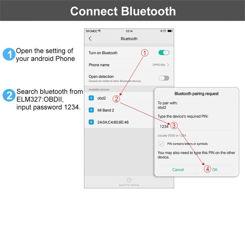 ANCEL ELM327 V1.5 Bluetooth OBD2 Scanner Strumento di diagnosi per auto Lettore di codici di errore del motore Mini adattatore OBDII ODB2 per Android