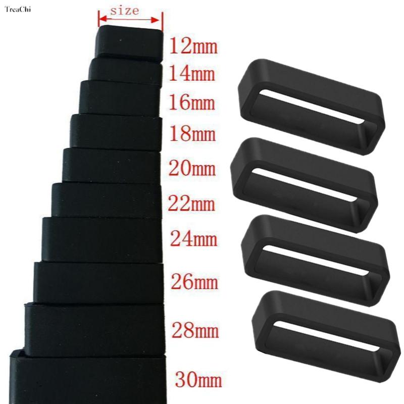 Black Silicone Watch Bands 12-30mm Rubber Strap Loop Ring Holder Accessories 4Pcs for Apple Samsung Watches