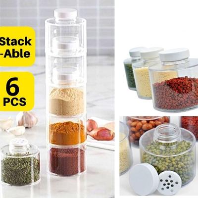 6 Stück Transparenter Turm-Gewürzglas mit abnehmbaren Deckeln, Gewürzlagerflasche, Küchenzubehör