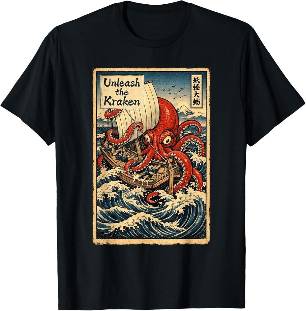 Unleash the Kraken Ukiyo-e Sea Monster Graphic Octopus T-Shirt XXXXL