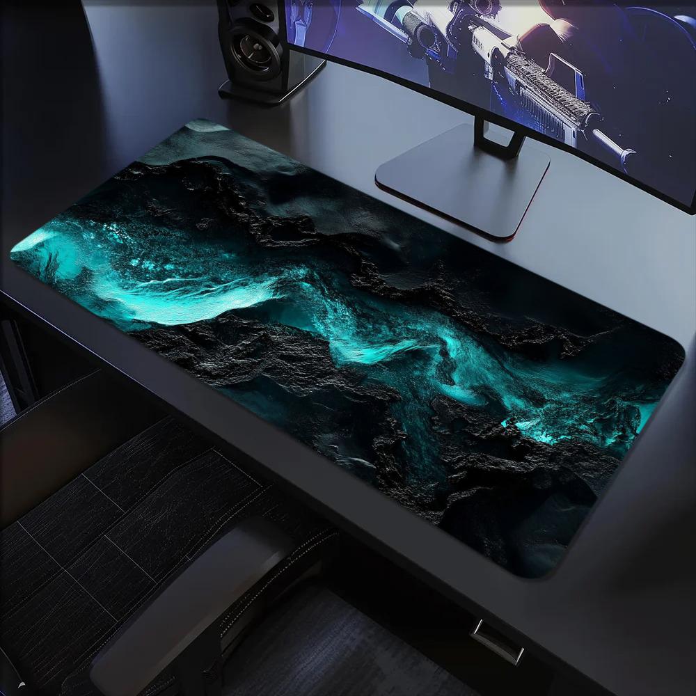 Black And Blue Waves Mouse Pad Large Computer Office Game Table Mat Rubber Antislip Stitched Edge Keyboard Mats 60x30 Desk Pads