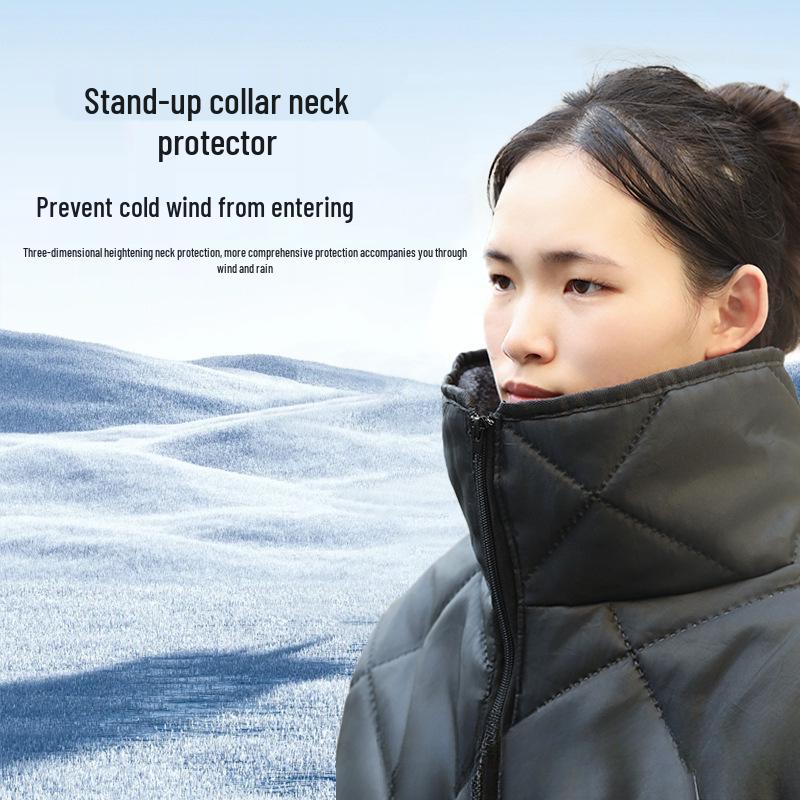 Windproof Winter Fleece-Lined Electric Vehicle Riding Coat