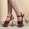 Frauen Kristall Plattform Leopard 14 cm Heels Sandalen Nachtclub Transparent Dicke Auto Modell Fisch Kappe LFD-10365-91