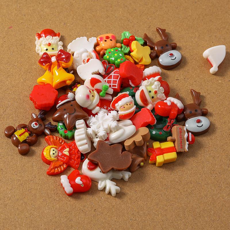 10pcs Resin Christmas Snowman Elk Santa Claus Flatback Cabochon Scrapbook for Jewelry Making DIY Hairpin Accessories Supplies